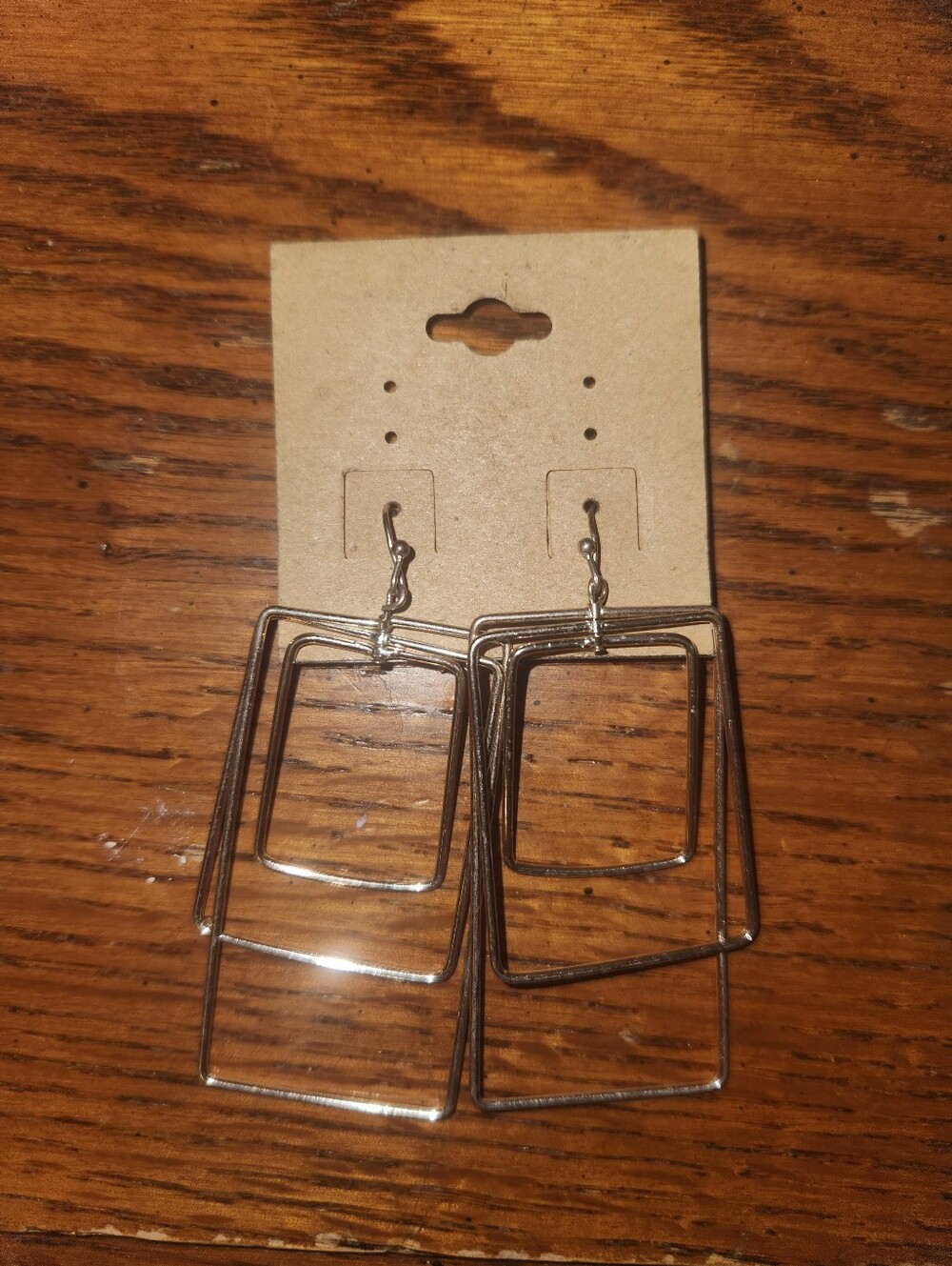 Layered Silver Geometric Dangle Earrings - Modern Square Drop